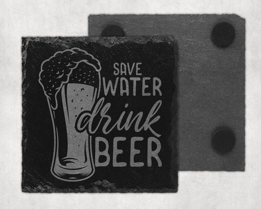 Bar Slate Coaster - Save Water Drink Beer (Set of 4) (E130)