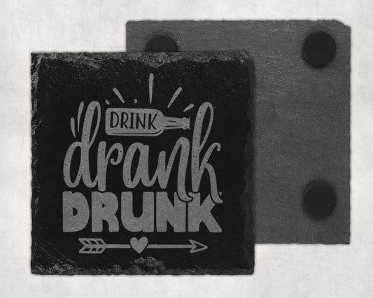 Bar Slate Coaster - Drink Drank Drunk (Set of 4) (E132)