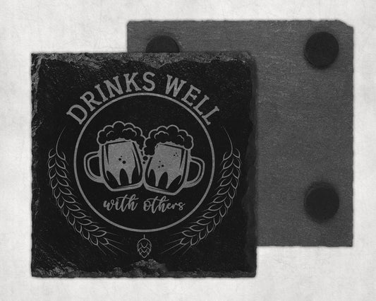 Bar Slate Coaster - Drink Well With Others (Set of 4) (E135)