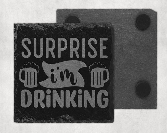 Bar Slate Coaster - Surprise I'm Drinking (Set of 4) (E45)