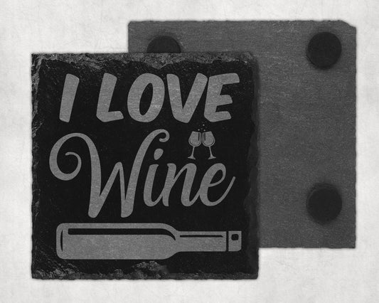 Bar Slate Coaster - I Love Wine (Set of 4) (E5)